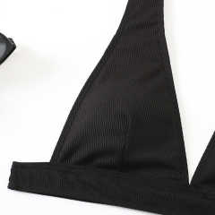 Black Solid V Neckline 2 Piece Bikini Set TQK610269-2