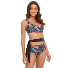 Red One Shoulder Tie Waist Bikini Swimwear TQK610297-3