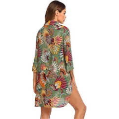 Light Green Print Shirt Style Beach Cover Dress TQK650072-28