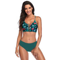 Flamingo Dark Green Hollow Out Bikini Set TQK610188-36