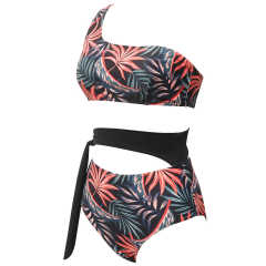 Red One Shoulder Tie Waist Bikini Swimwear TQK610297-3