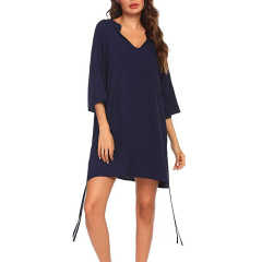 Navy Blue V Neck Drawstring Beach Cover Dress TQK650071-34