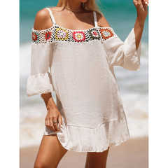 White Cold Shoulder Beach Cover Ups TQK311480-1