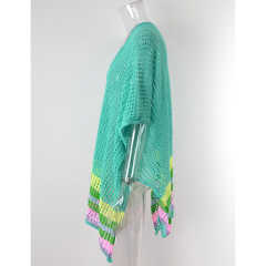 Blue Hollw-out Colorblock Hem V Neck Beach Cover TQX650055-5