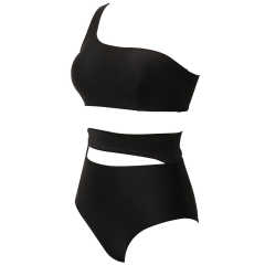 Black One Shoulder Tie Waist Bikini Swimwear TQK610297-2