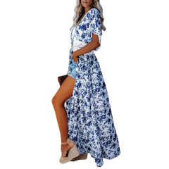 Blue Chiffon & Lack Long Kimono Beach Cover TQK650081-5