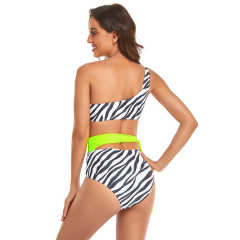 Black Red One Shoulder Tie Waist Bikini Swimwear TQK610297-37