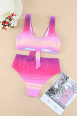 Purple Gradient Color Knotted V Neck Bikini Swimsuit LC433012-8