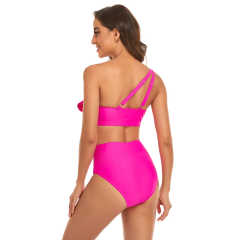 Rosy One Shoulder Ruffle Bikini Swimwear TQK610299-6