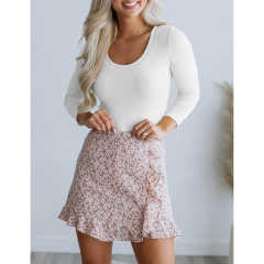 White U Neck Ribbed Long Sleeve Bodysuit TQV220126-1