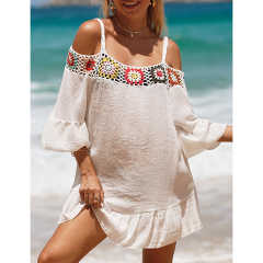 White Cold Shoulder Beach Cover Ups TQK311480-1