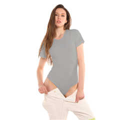 Light Gray Ribbed Round Neck Short Sleeve Bodysuit TQK550248-25