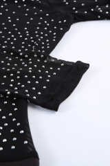 Black Mesh Silver Studded Mock Neck Bodysuit LC32211-2