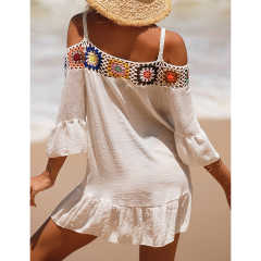 White Cold Shoulder Beach Cover Ups TQK311480-1