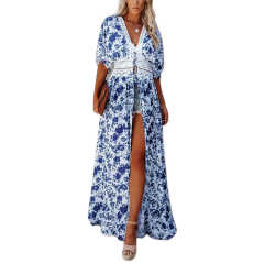 Blue Chiffon & Lack Long Kimono Beach Cover TQK650081-5