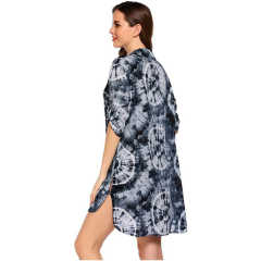 Black Print Shirt Style Beach Cover Dress TQK650072-2