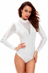 White Long Sleeve Bodysuit With Back Open LC32062-1