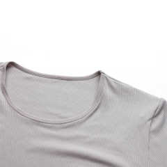 Light Gray Ribbed Round Neck Short Sleeve Bodysuit TQK550248-25