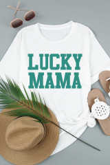 White LUCKY MAMA Letters Print Tee LC25219698-1