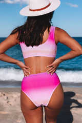 Purple Gradient Color Knotted V Neck Bikini Swimsuit LC433012-8