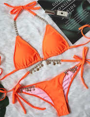 Orange Sexy Rhinestone Two-pieces Bikini Set TQK610324-14