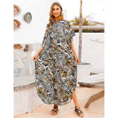 Yellow Button-down Holiday Beach Kimono Dress with Pocket TQK650094-22