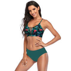 Flamingo Dark Green Hollow Out Bikini Set TQK610188-36