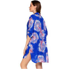 Blue Print Shirt Style Beach Cover Dress TQK650072-5