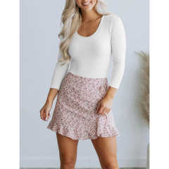 White U Neck Ribbed Long Sleeve Bodysuit TQV220126-1