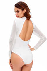 White Long Sleeve Bodysuit With Back Open LC32062-1