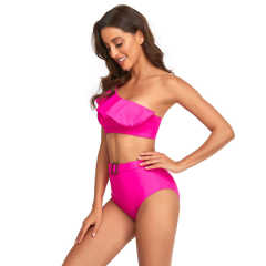 Rosy One Shoulder Ruffle Bikini Swimwear TQK610299-6