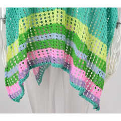 Blue Hollw-out Colorblock Hem V Neck Beach Cover TQX650055-5