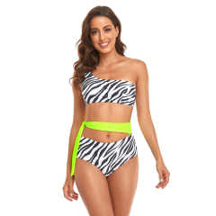 Black Red One Shoulder Tie Waist Bikini Swimwear TQK610297-37
