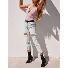 Pink Button-up Rayon Sleeveless Bodysuit TQK550296-10