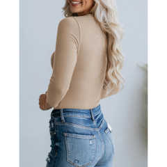 Apricot U Neck Ribbed Long Sleeve Bodysuit TQV220126-18