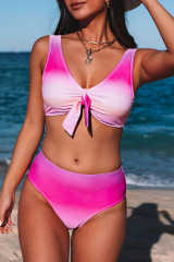 Purple Gradient Color Knotted V Neck Bikini Swimsuit LC433012-8