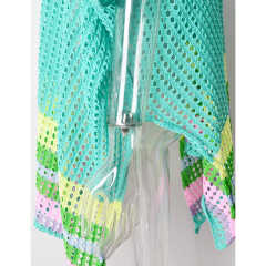 Blue Hollw-out Colorblock Hem V Neck Beach Cover TQX650055-5