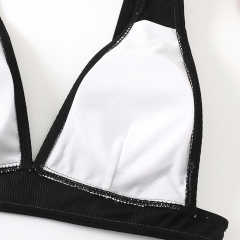 Black Solid V Neckline 2 Piece Bikini Set TQK610269-2