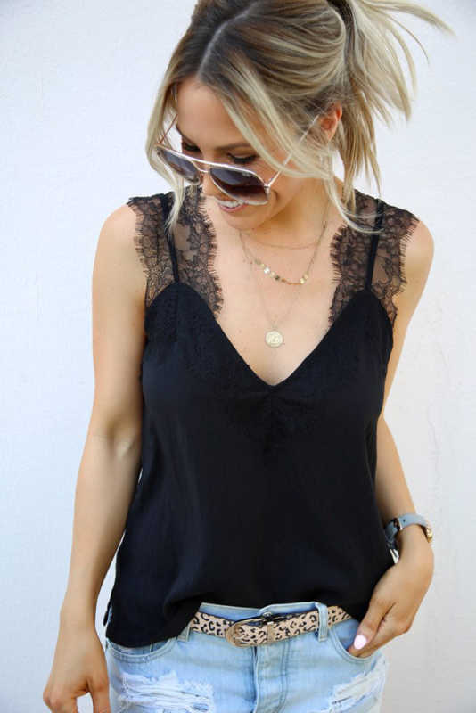 Black One More Night Lace Cami Tank LC251886-2