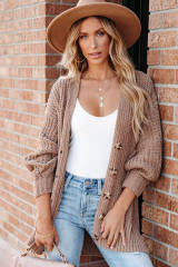 Khaki Buttoned Front Drop Shoulder Knitted Cardigan LC271924-16