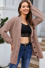 Khaki Buttoned Front Drop Shoulder Knitted Cardigan LC271924-16