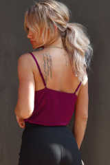 Red Lace Crochet V Neck Spaghetti Strap Satin Tank Top LC2567863-3