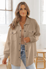 Khaki Solid Textured Flap Pocket Buttoned Shacket LC8512943-16