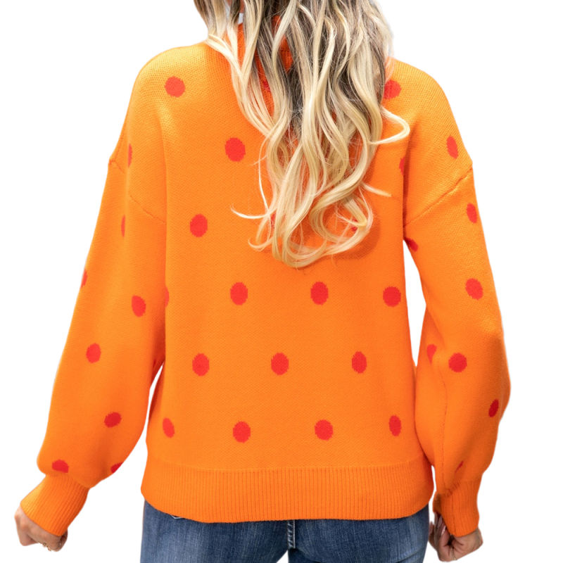 Orange Spots Pattern O Neck Pullover Knit Sweater