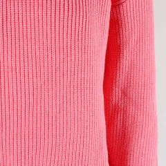 Pink Solid Color V Neck Cable Knit Sweater