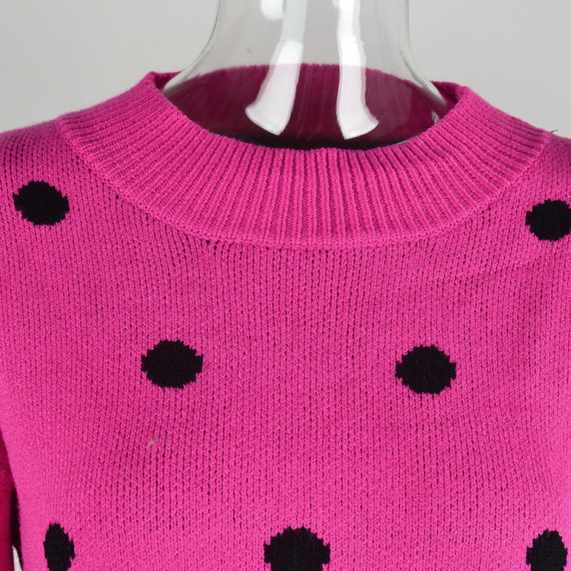 Rose Spots Pattern O Neck Pullover Knit Sweater
