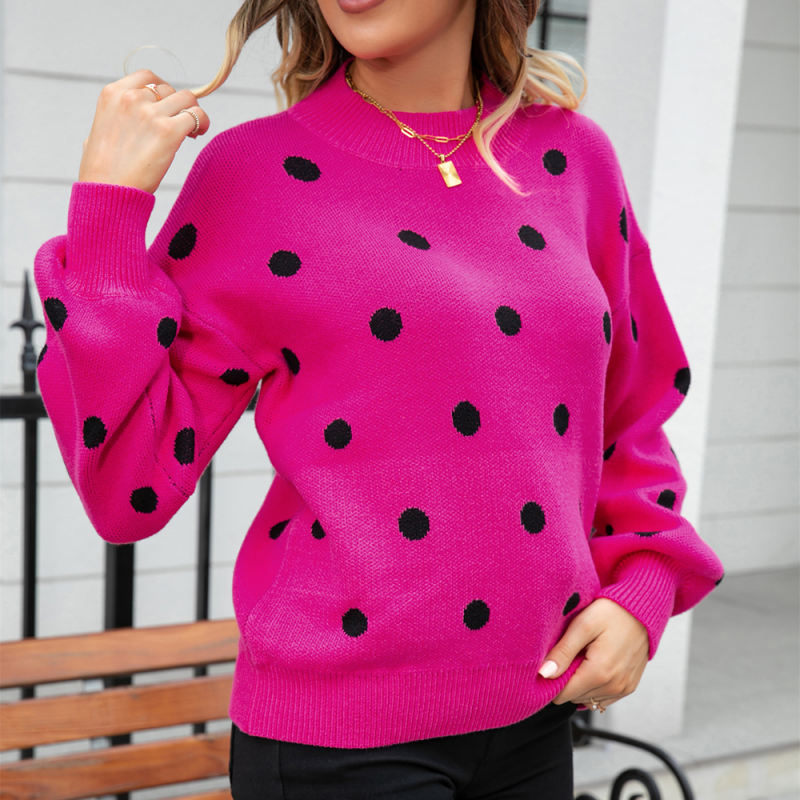 Rose Spots Pattern O Neck Pullover Knit Sweater