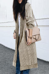 Apricot Waffle Knit Pocketed Duster Cardigan