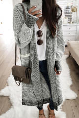 Gray Waffle Knit Pocketed Duster Cardigan