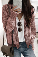 Peach Blossom Plaid Contrast Trim Open Front Cardigan